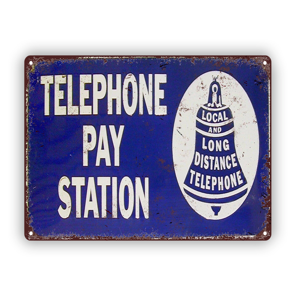 Home Office Pay - Vintage Telephone Booth Metal Sign -