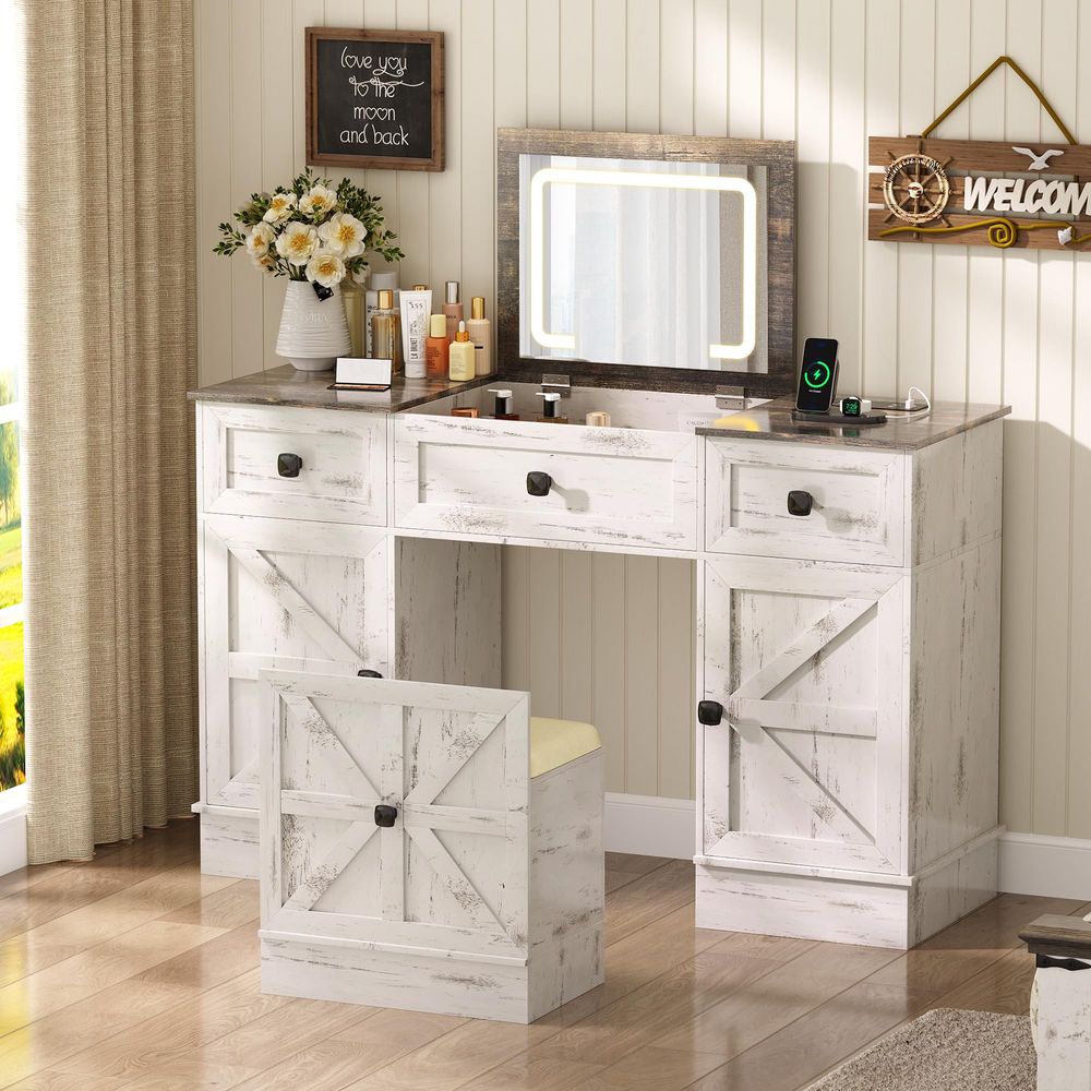Desk Charging Station - 3in1 Vanity Desk with 3Color Lights