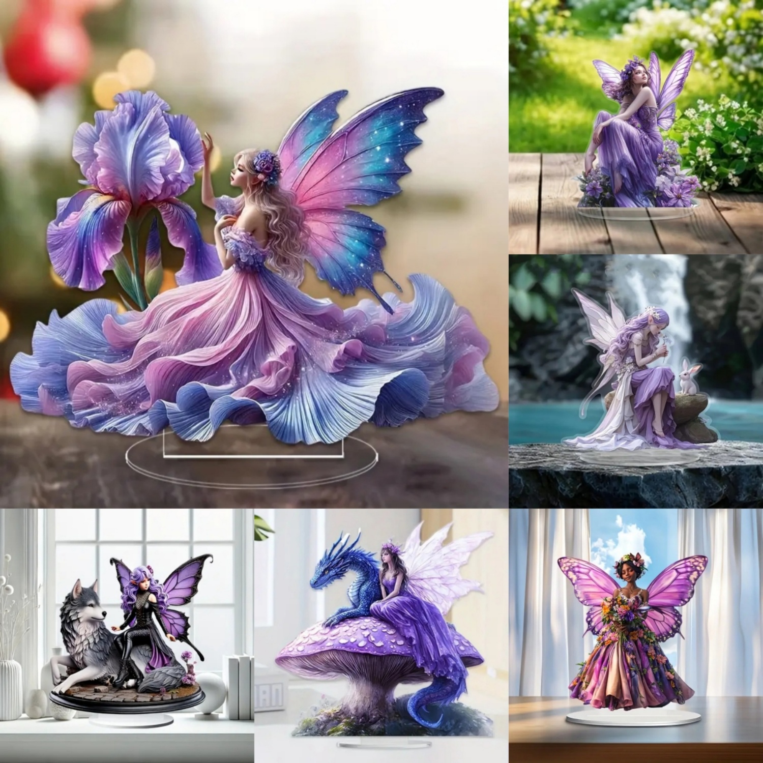 Home Office Studio - Fairy Statue,2D Flat Acrylic Purple Elves