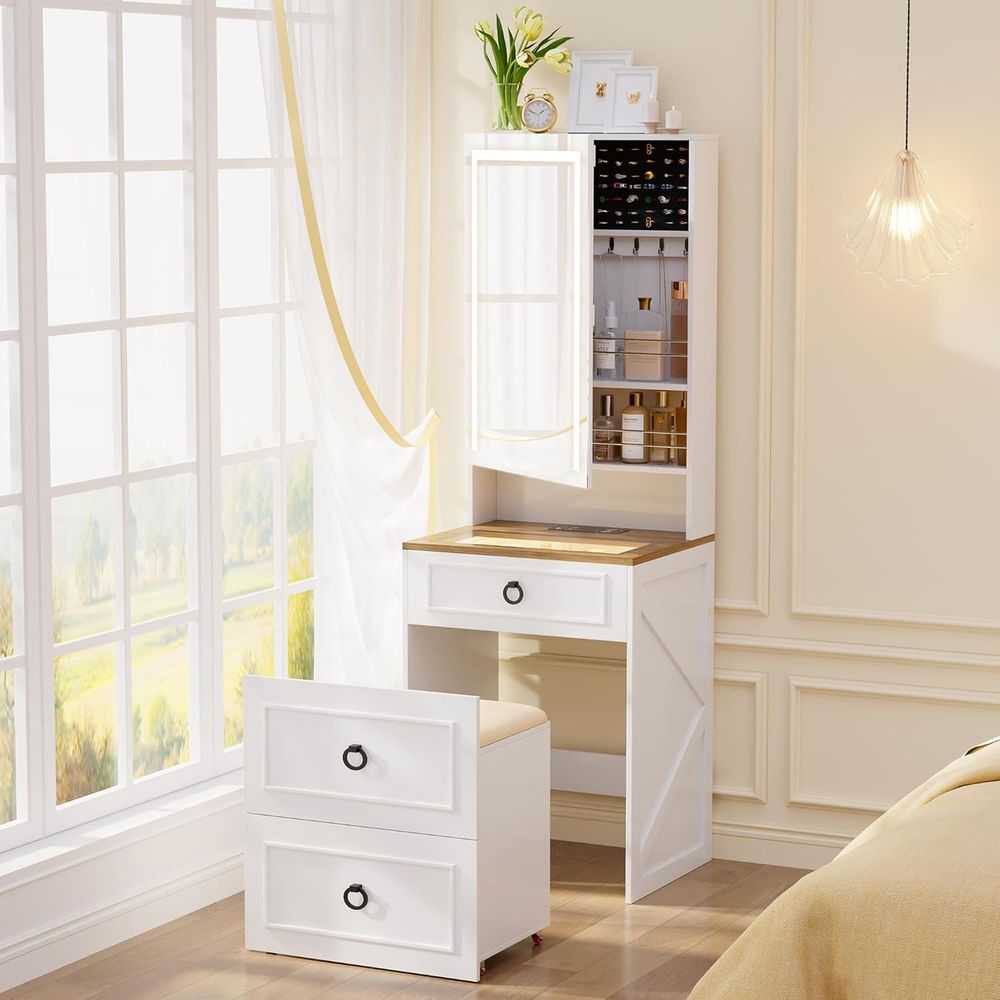 Desk Charging Station - 58 White Vanity Desk with 3-Color