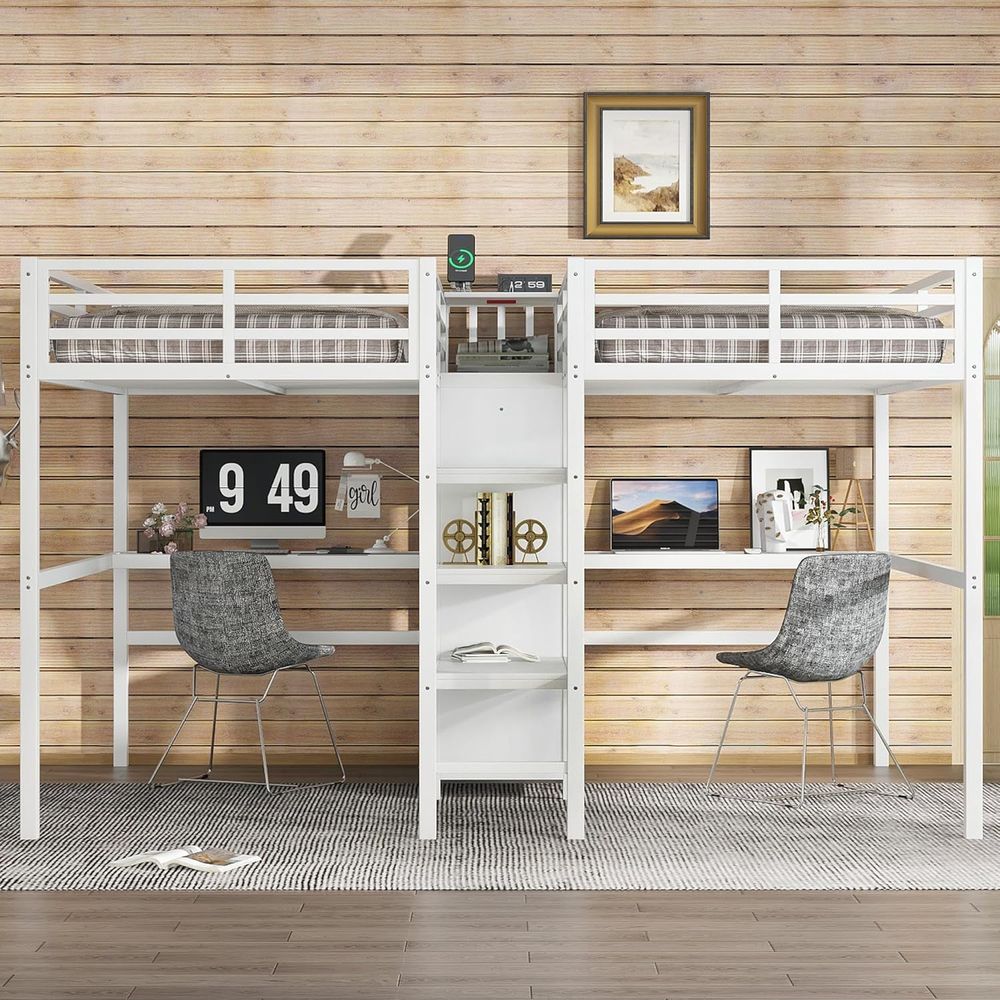 Desk Charging Station - Twin Size Metal Bed with Desk,