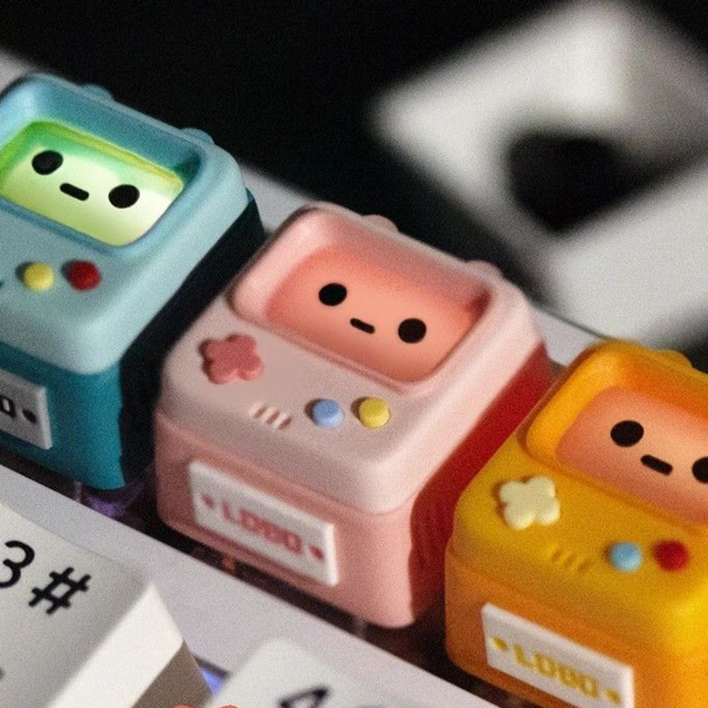 Keyboard Tray Under Desk - Cute Retro Game Theme Keycaps Mechanical