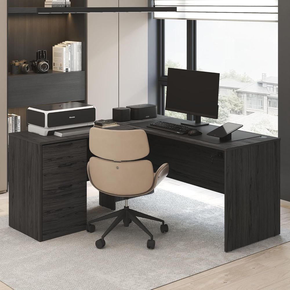 60 Inch L-Shaped Office Desk w – Drawer Pedestal Cabinet recenzja i cena