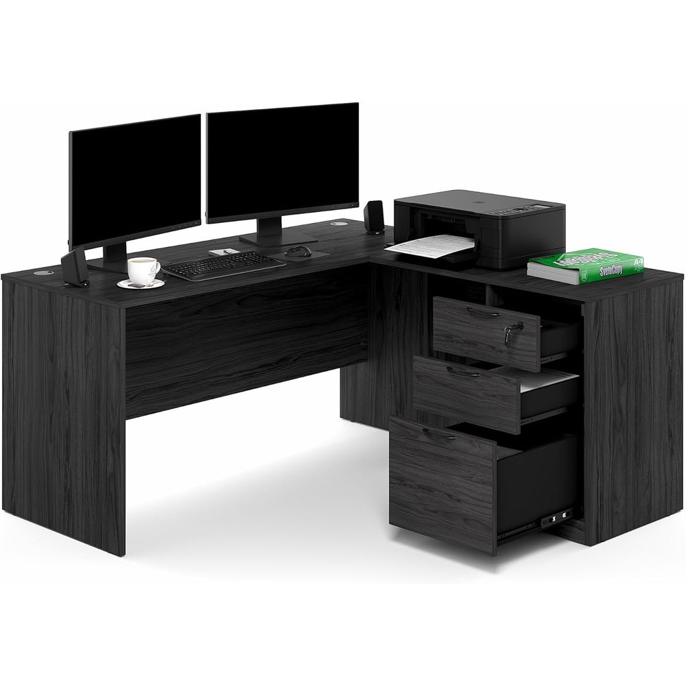 60 Inch L-Shaped Office Desk w – Drawer Pedestal Cabinet recenzja i cena
