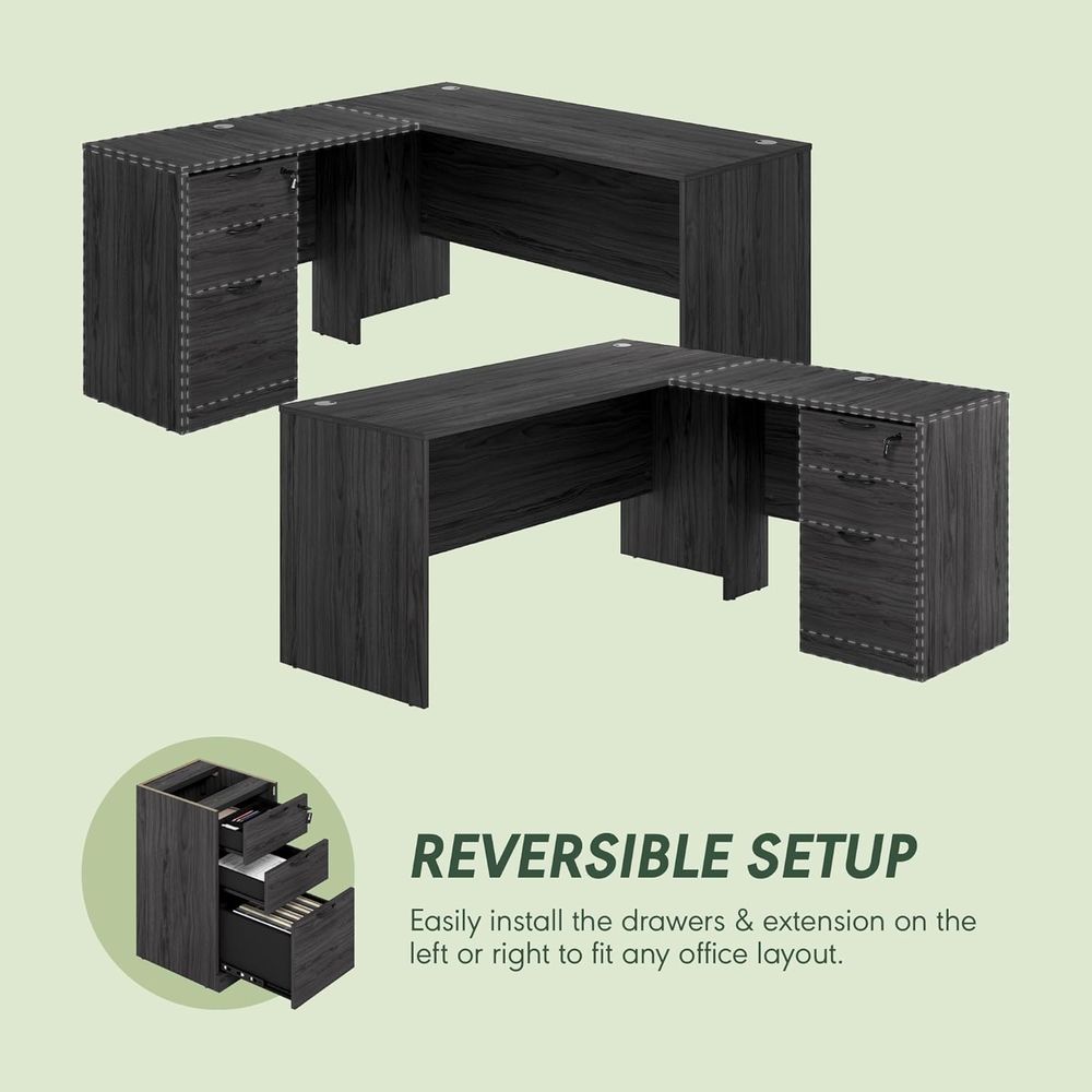 60 Inch L-Shaped Office Desk w – Drawer Pedestal Cabinet recenzja i cena