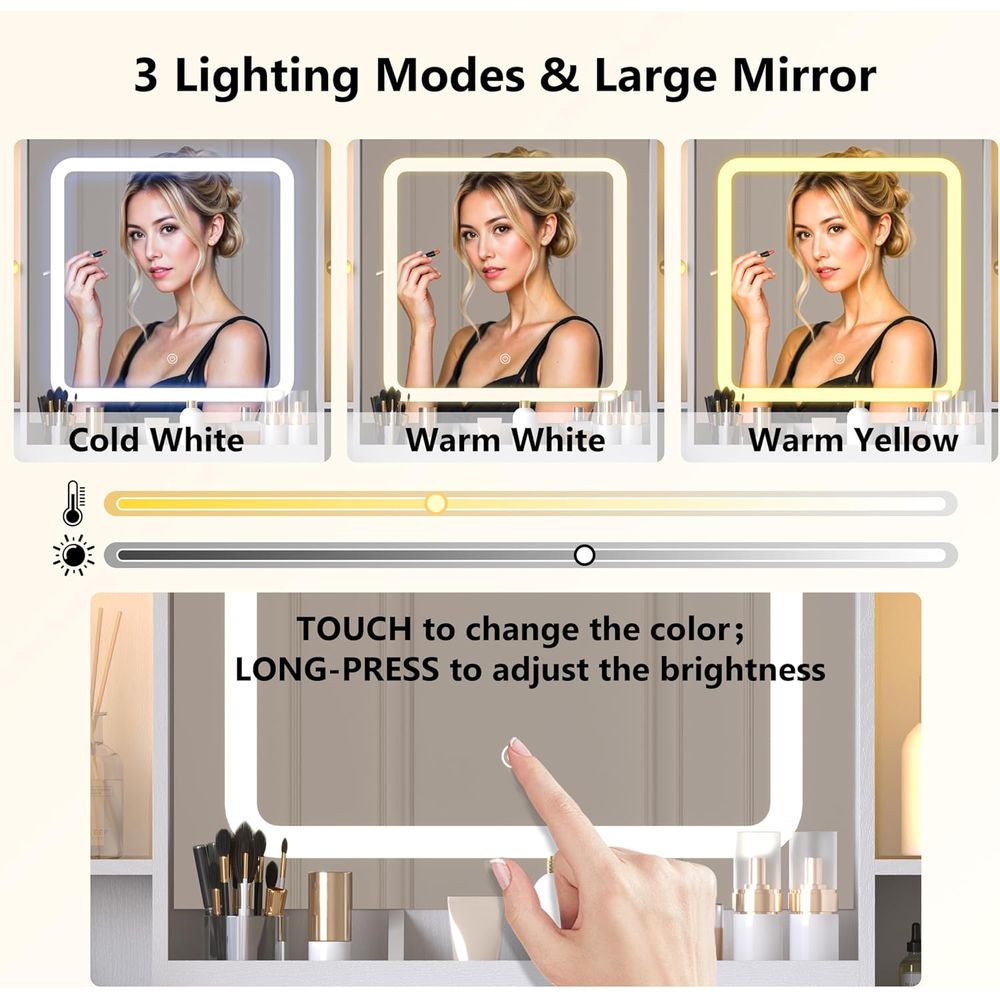White Makeup Vanity Desk with  – Desk Charging Station recenzja i cena