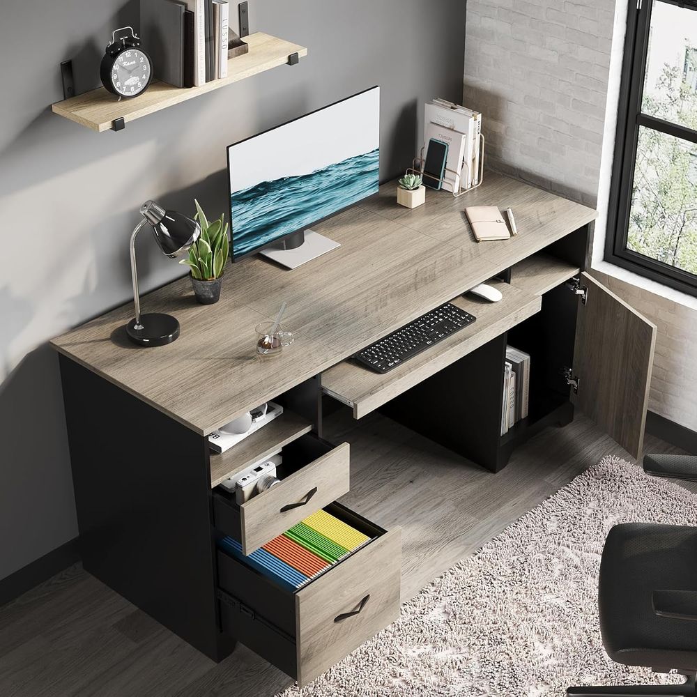 Gray 59 Executive Desk with 2  – Drawer Pedestal Cabinet recenzja i cena