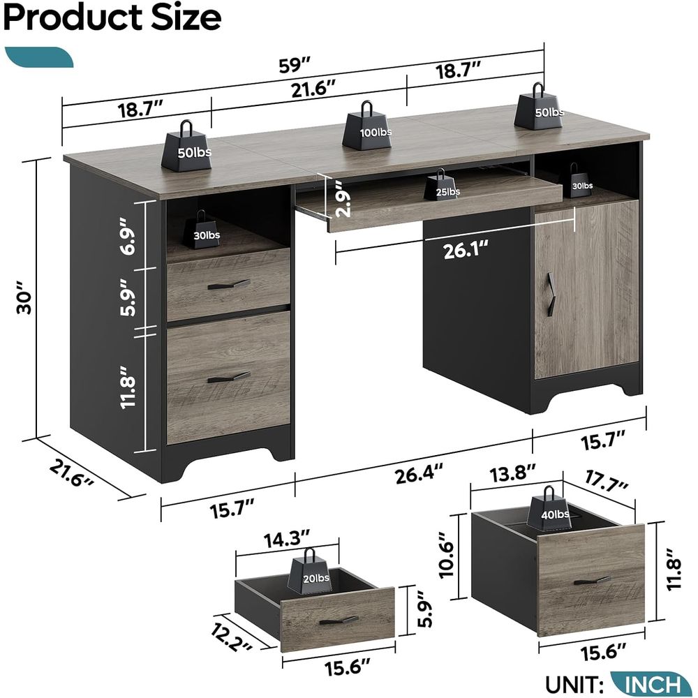 Gray 59 Executive Desk with 2  – Drawer Pedestal Cabinet recenzja i cena