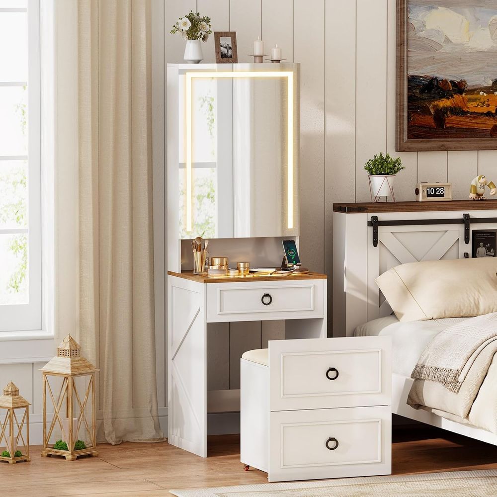White Compact Makeup Vanity De – Desk Charging Station recenzja i cena