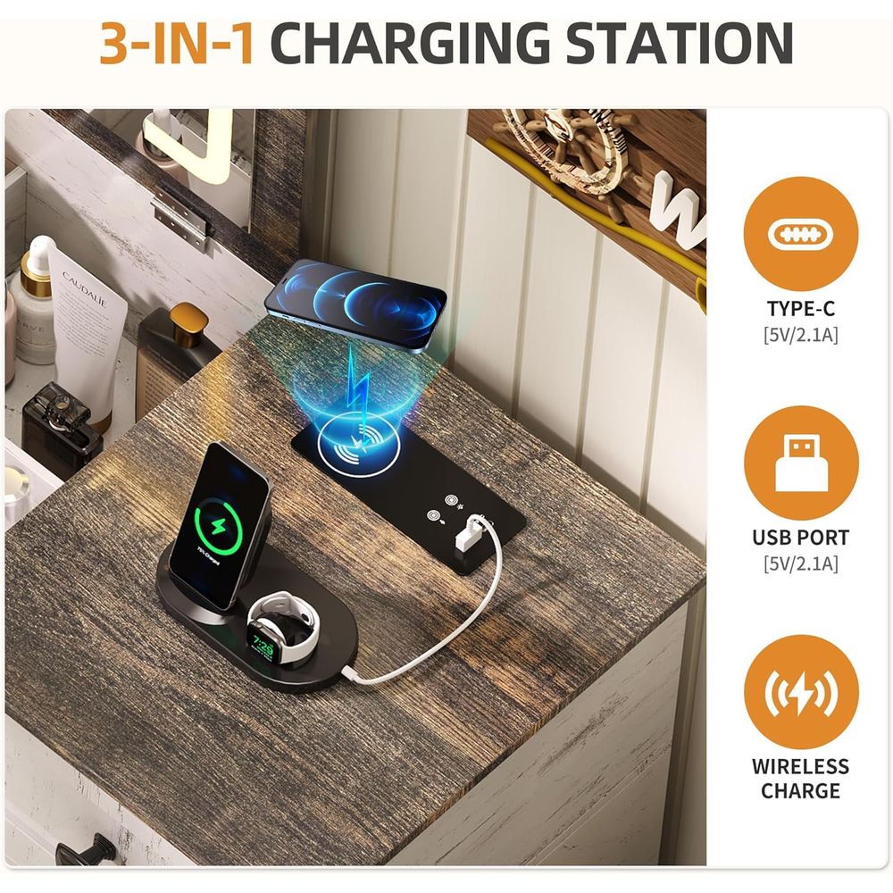 3-in-1 LED Vanity Desk with 3- – Desk Charging Station recenzja i cena