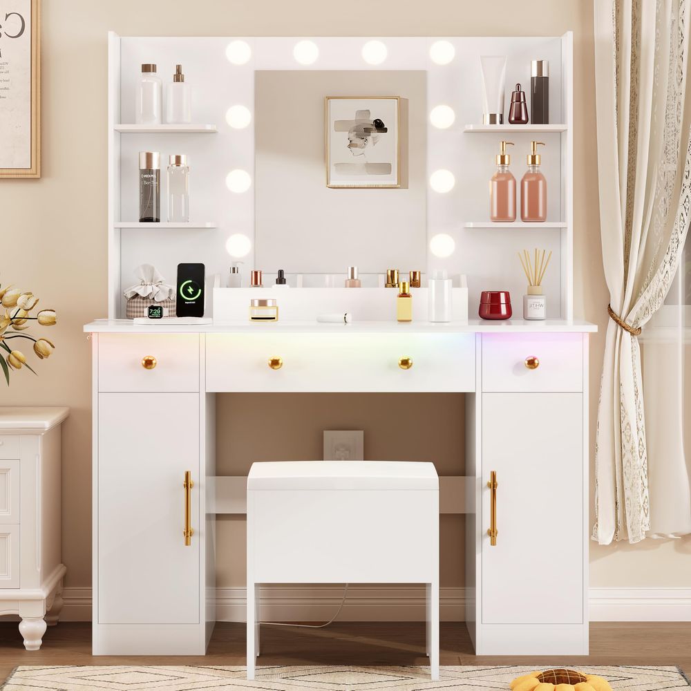 Vanity Desk with Mirror and Li – Desk Charging Station recenzja i cena