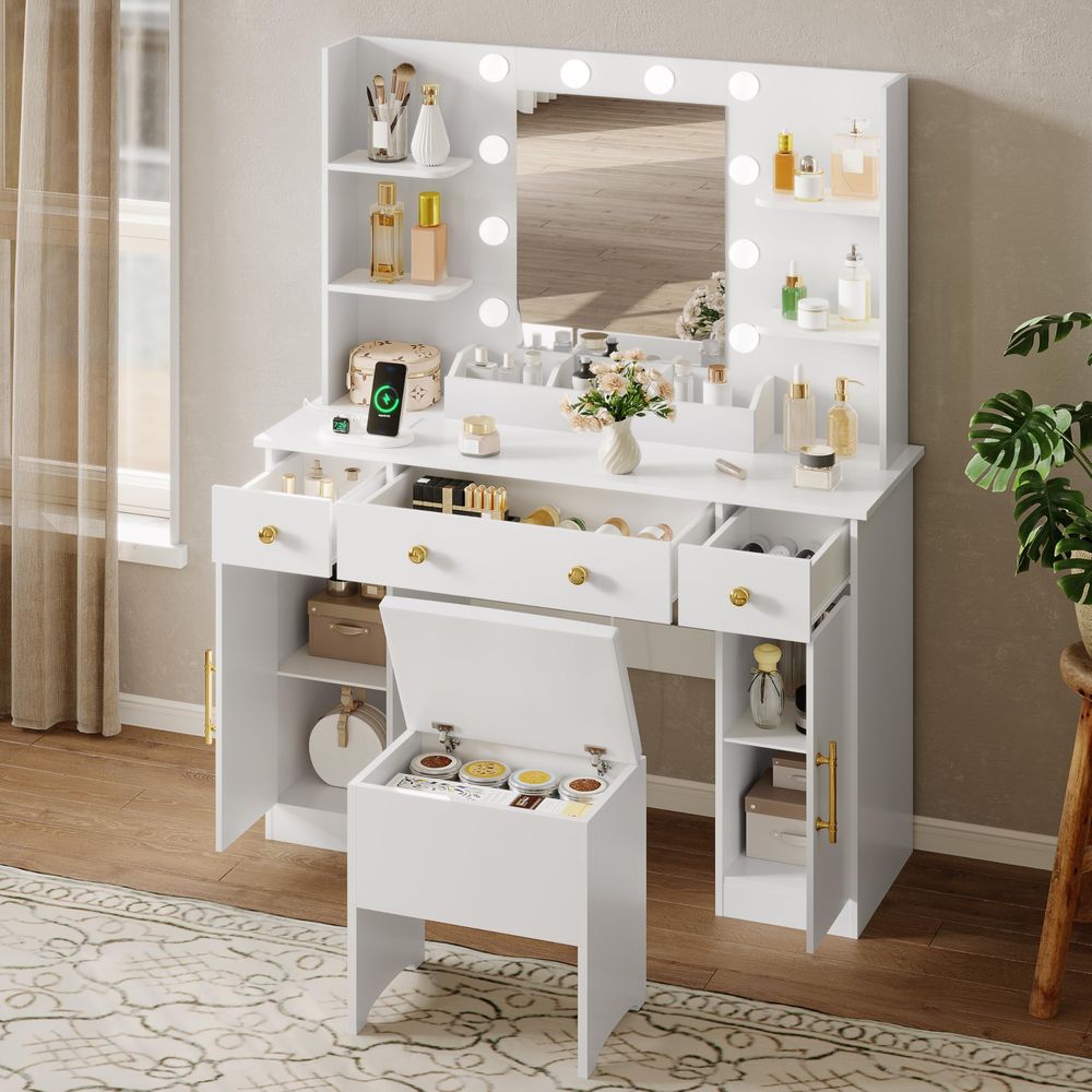 Vanity Desk with Mirror and Li – Desk Charging Station recenzja i cena