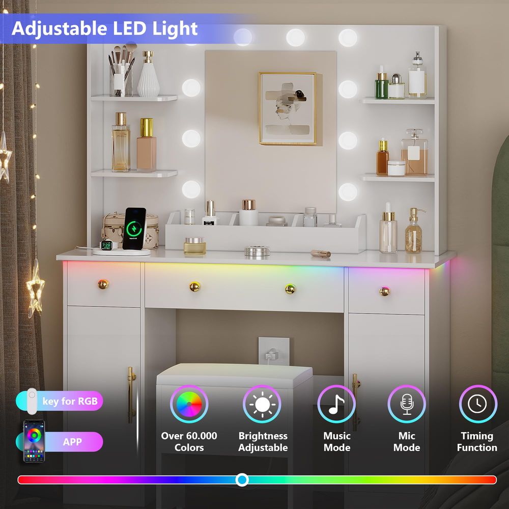 Vanity Desk with Mirror and Li – Desk Charging Station recenzja i cena