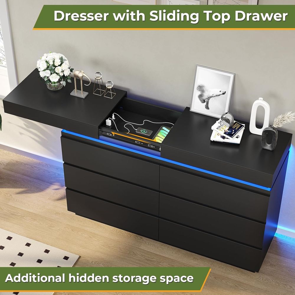 6-Drawer Sliding Desk Dresser, – Desk Charging Station recenzja i cena