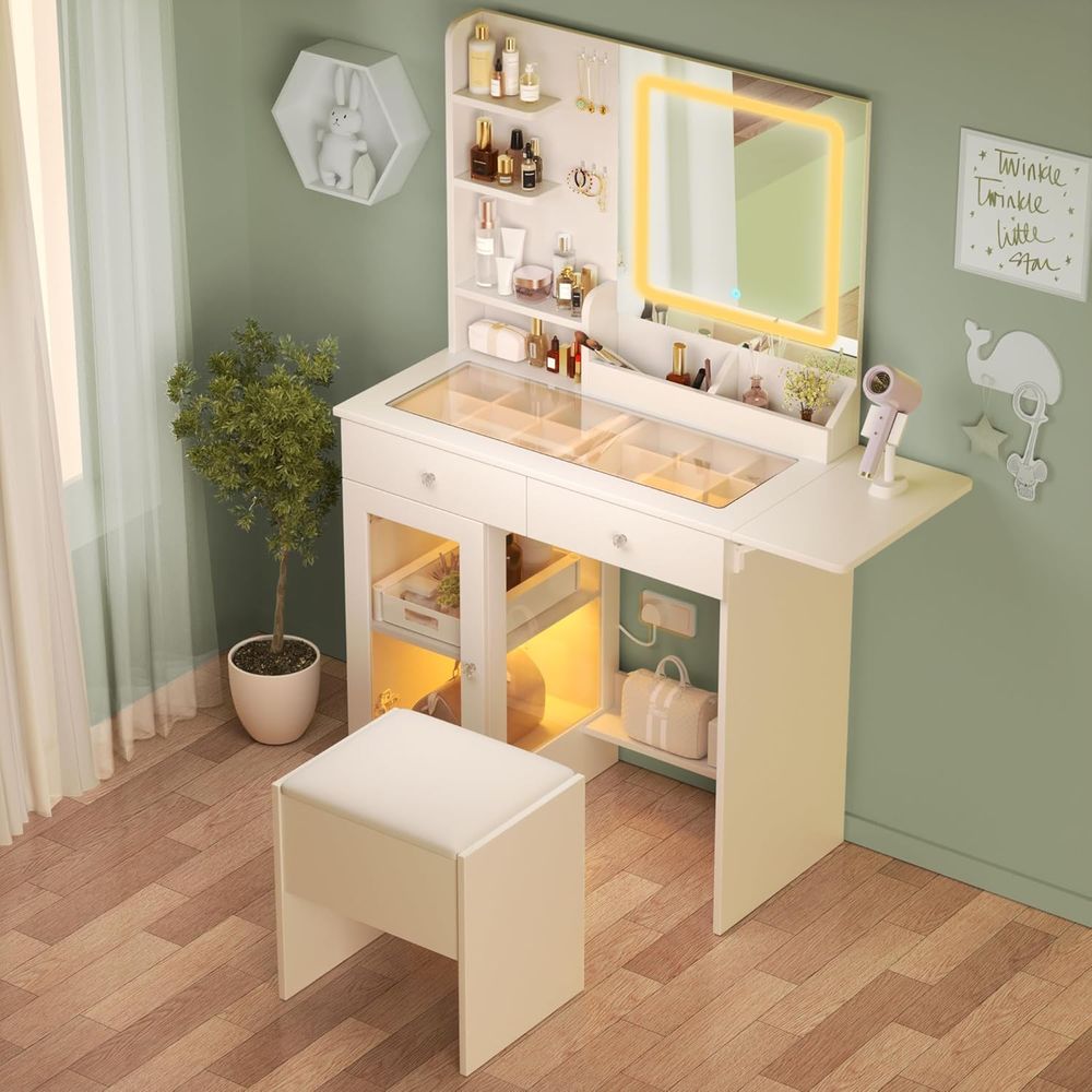 LED Lighted Makeup Vanity with – Desk Charging Station recenzja i cena