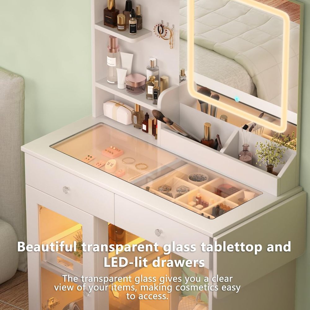 LED Lighted Makeup Vanity with – Desk Charging Station recenzja i cena