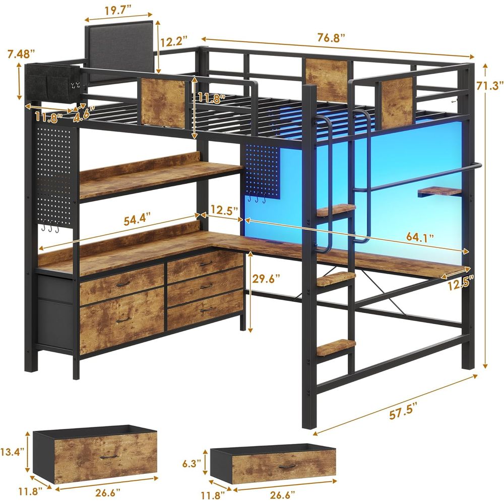 Heavy-Duty Metal Bed with Desk – Desk Charging Station recenzja i cena