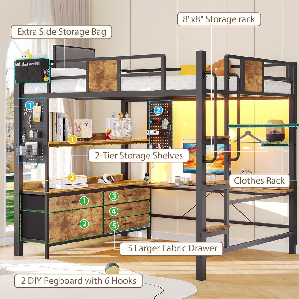 Heavy-Duty Metal Bed with Desk – Desk Charging Station recenzja i cena
