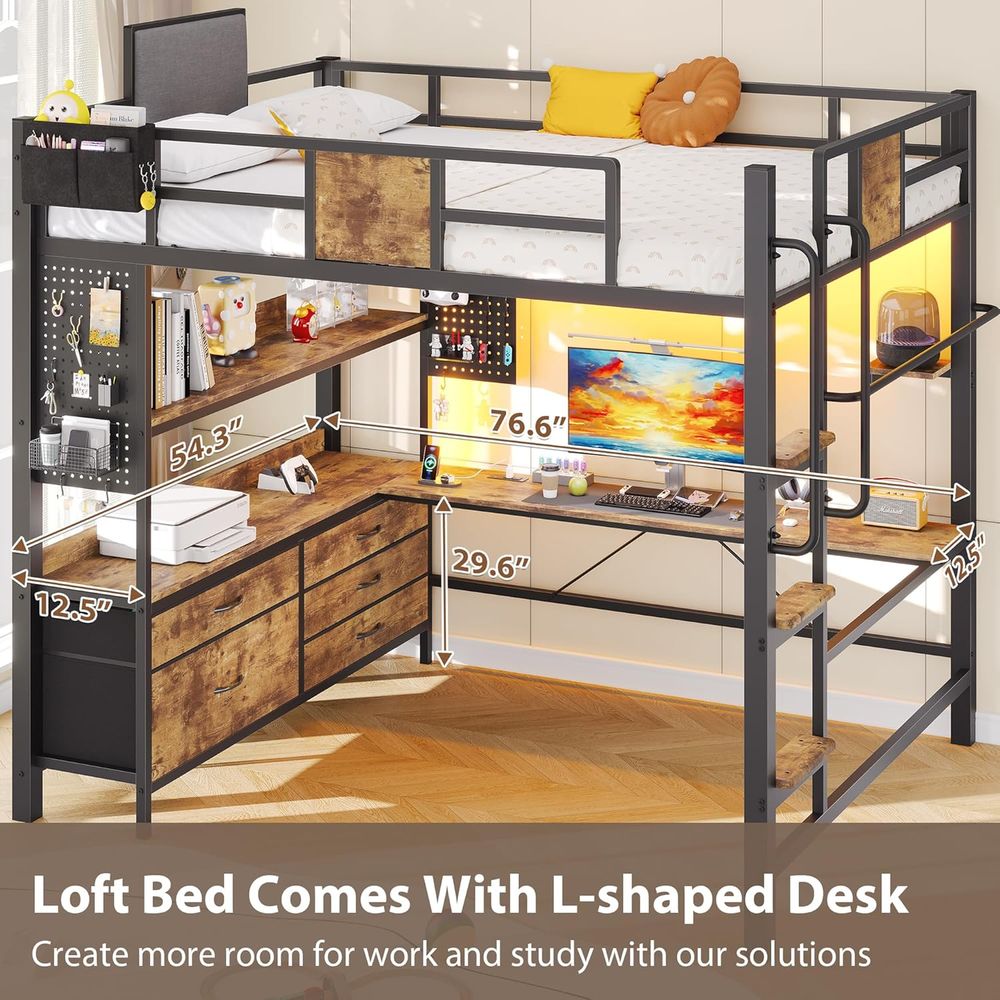 Heavy-Duty Metal Bed with Desk – Desk Charging Station recenzja i cena