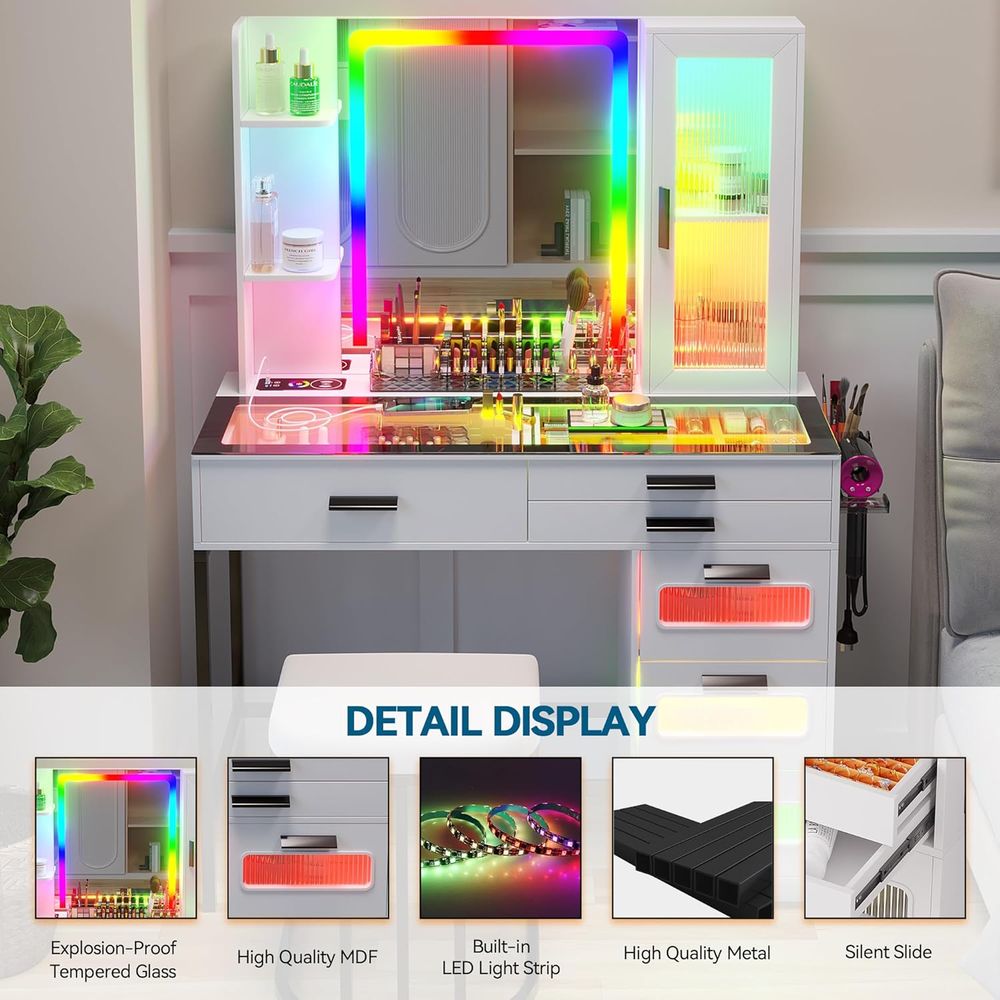 LED-Illuminated Glass Top Vani – Desk Charging Station recenzja i cena
