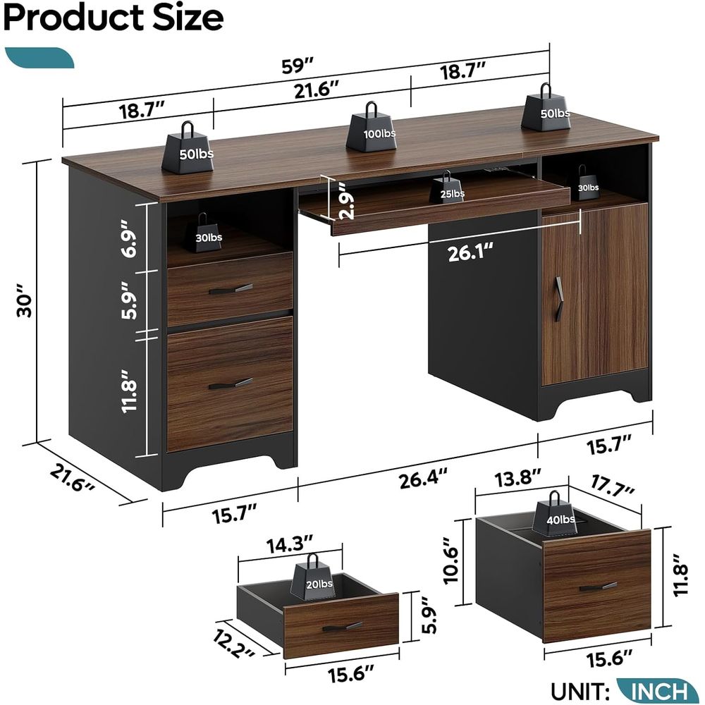 59 Executive Desk with 2 Drawe – Drawer Pedestal Cabinet recenzja i cena