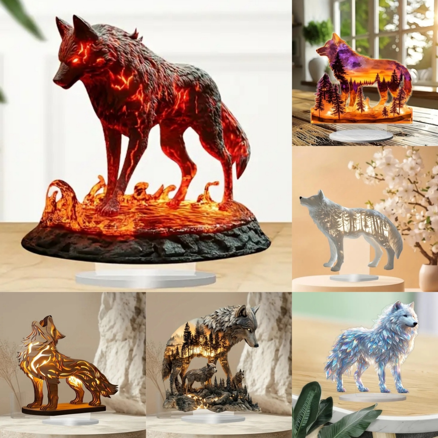 Flame Wolf Statue,2D Flat Acry – Home Office Studio recenzja i cena