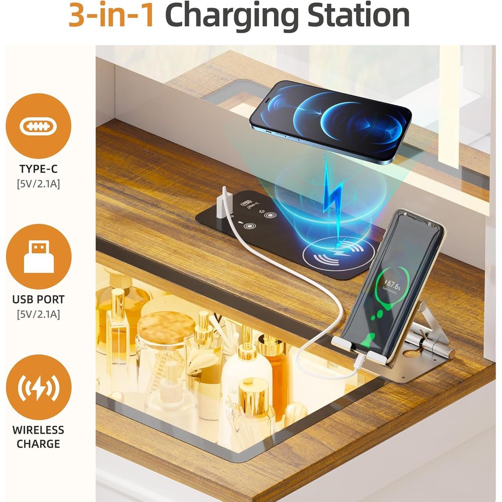 58 White Vanity Desk with 3-Co – Desk Charging Station recenzja i cena