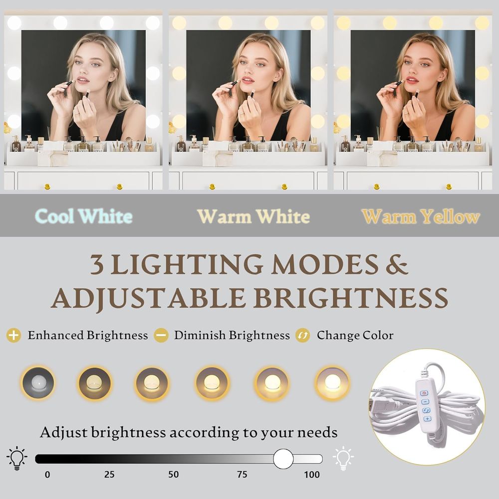 LED-Lit Makeup Vanity Desk wit – Desk Charging Station recenzja i cena