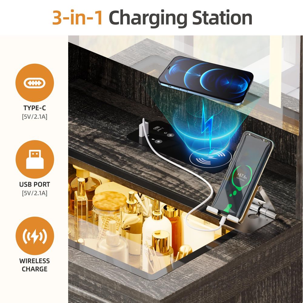 3 in 1 Small Vanity Desk with  – Desk Charging Station recenzja i cena