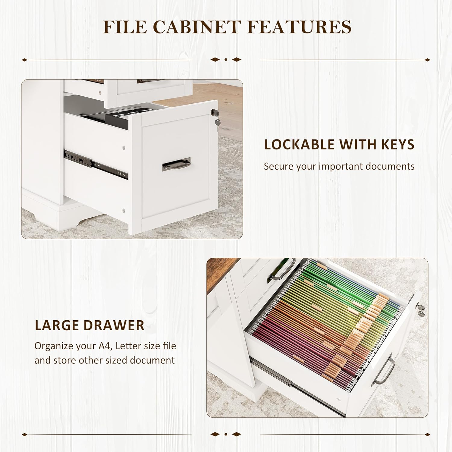 55'' Farmhouse Desk Home Offic – Drawer Pedestal Cabinet recenzja i cena