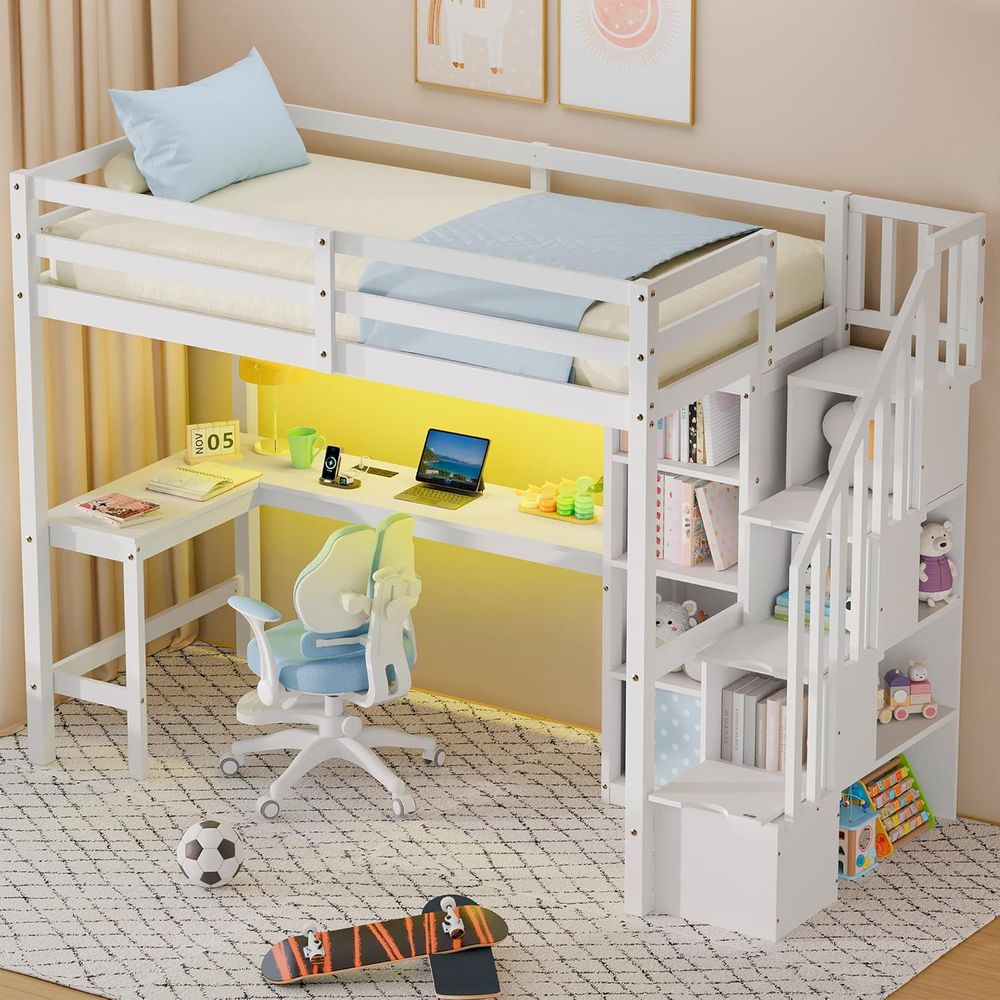 Twin Lot Bed with Stairs, Desk – Desk Charging Station recenzja i cena