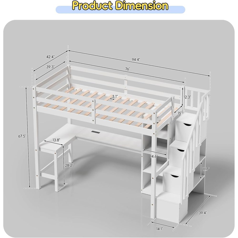 Twin Lot Bed with Stairs, Desk – Desk Charging Station recenzja i cena