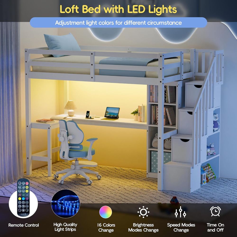 Twin Lot Bed with Stairs, Desk – Desk Charging Station recenzja i cena