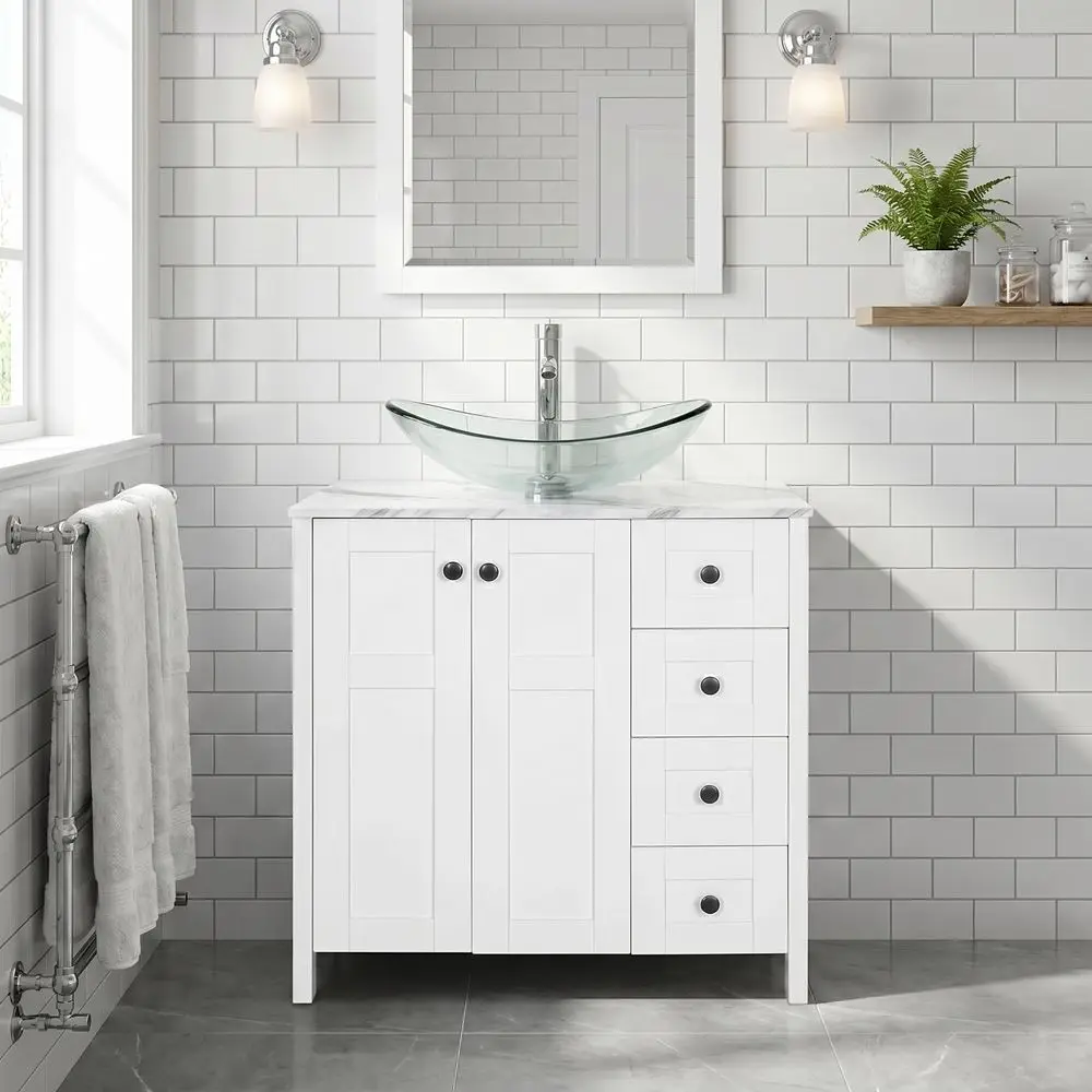 Inch White Bathroom Vanity wit – Drawer Pedestal Cabinet recenzja i cena