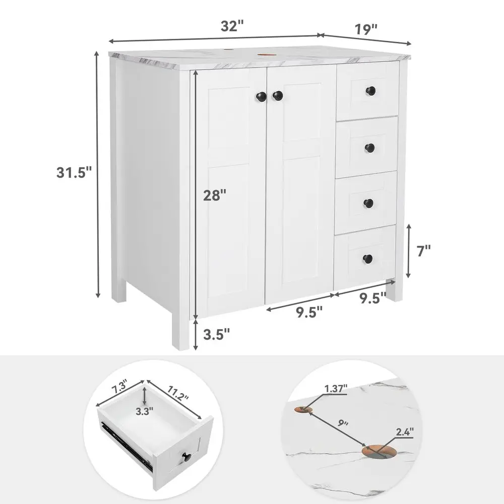 Inch White Bathroom Vanity wit – Drawer Pedestal Cabinet recenzja i cena