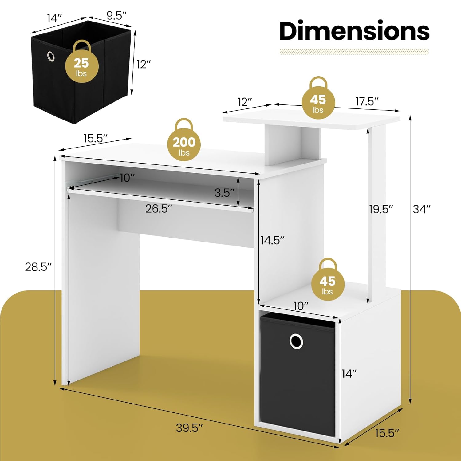 Computer Desk with Fabric Draw – Keyboard Tray Under Desk recenzja i cena