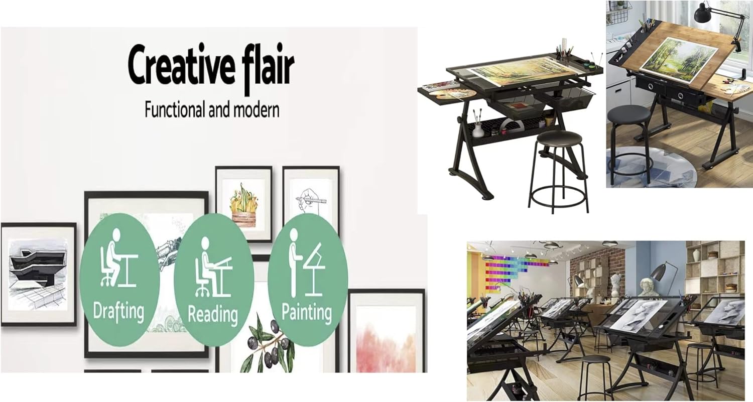 Glass Drafting Table Art Desk  – Home Office Studio recenzja i cena