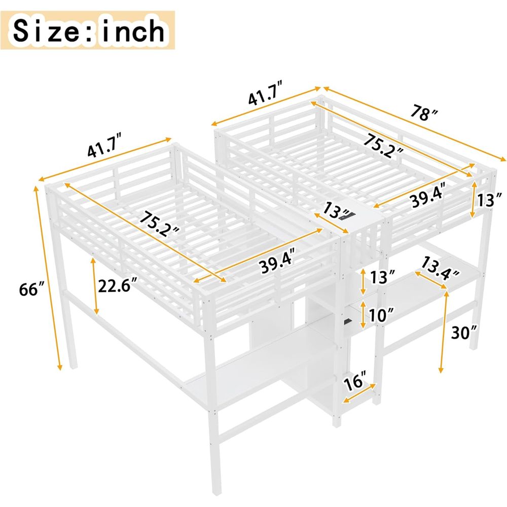 Twin Size Metal Bed with Desk, – Desk Charging Station recenzja i cena