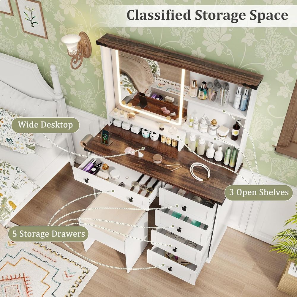 Makeup Vanity Desk with Mirror – Desk Charging Station recenzja i cena