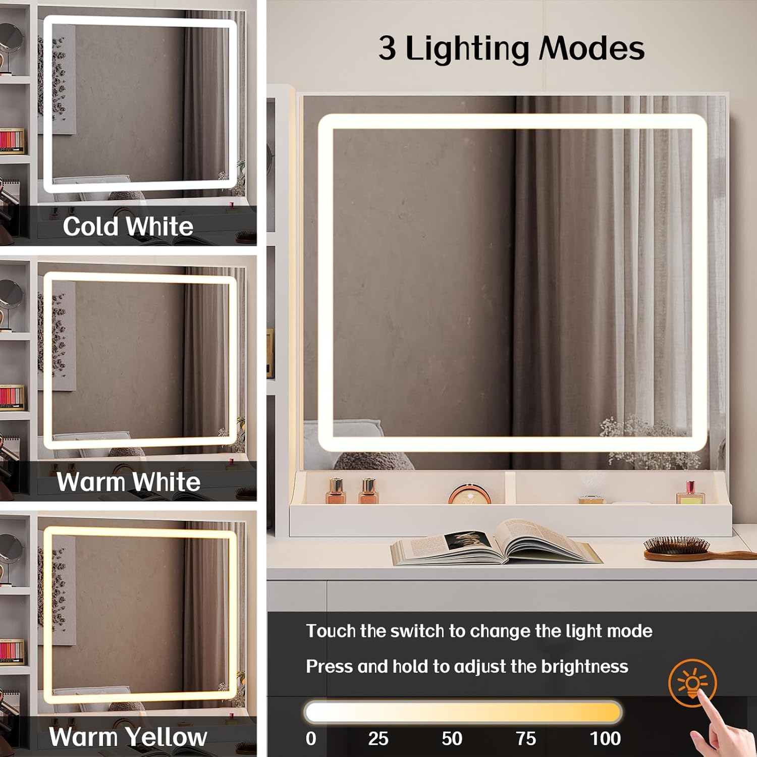 White Vanity Desk with Mirror  – Desk Charging Station recenzja i cena