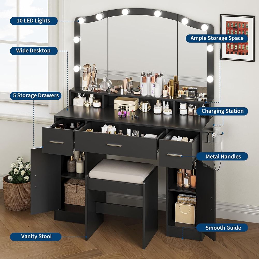 Lighted Vanity Desk with 10-LE – Desk Charging Station recenzja i cena